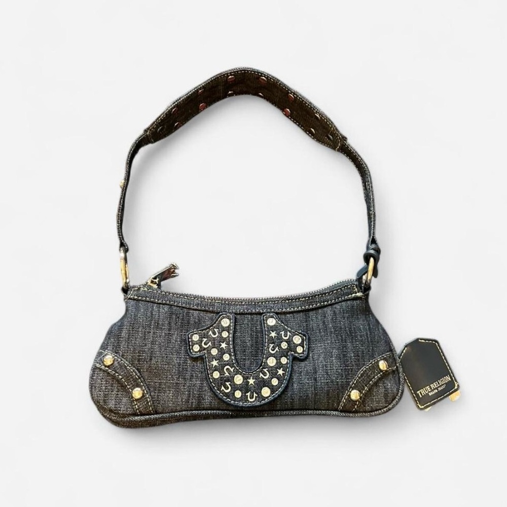 True Religion Studded Black Denim Shoulder Bag